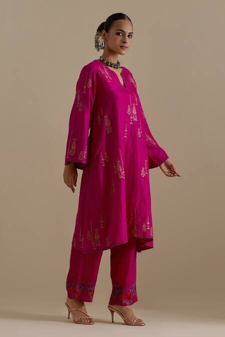 Kora_Fuchsia , Organza Sequins, Embroidery, Gota Patti A-line Kurta Set _at_Aza_Fashions