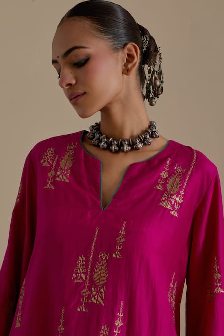 Buy_Kora_Fuchsia , Organza Sequins, Embroidery, Gota Patti A-line Kurta Set 