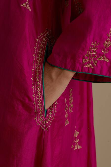 Shop_Kora_Fuchsia , Organza Sequins, Embroidery, Gota Patti A-line Kurta Set 