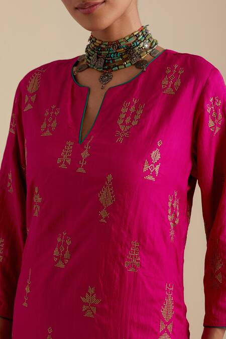 Buy_Kora_Fuchsia , Organza Sequins, Gota Patti, Embroidery Butis Long Kurta Set 