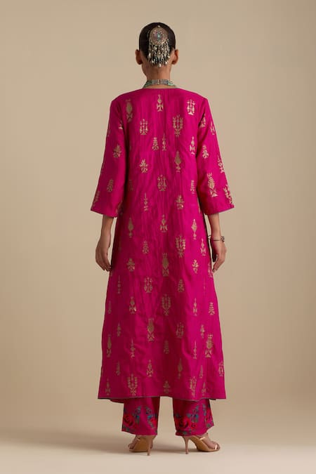 Shop_Kora_Fuchsia , Organza Sequins, Gota Patti, Embroidery Butis Long Kurta Set _at_Aza_Fashions