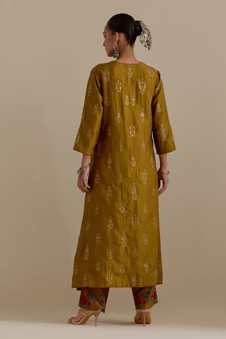 Kora Embroidered Butis Long Kurta Pant Set 