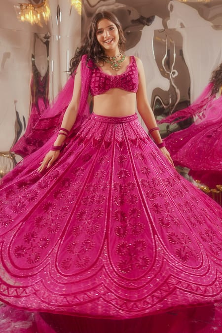 TUHINA SRIVASTAVA Floral Embroidered Lehenga Blouse Set 