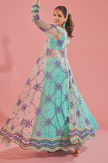 Tuhina Srivastava Floral Jaal Embroidered Jacket & Sharara Set 