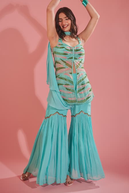 Tuhina Srivastava Tiger Patchwork Embroidered Kurta Sharara Set 