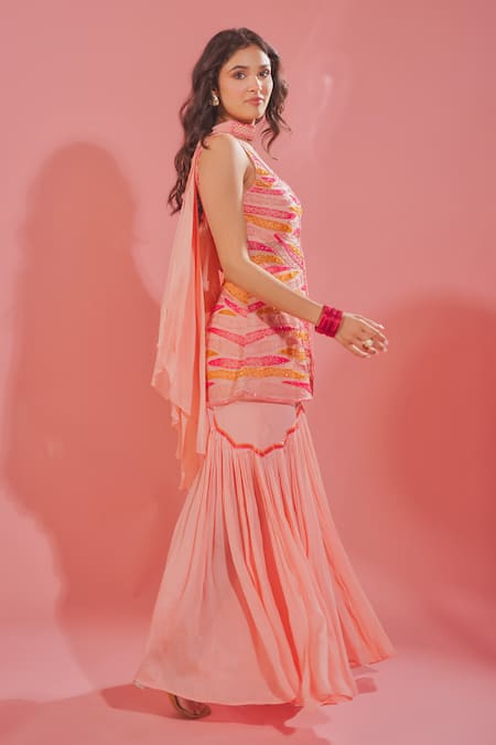 Tuhina Srivastava Pink Tiger Patchwork Kurta Sharara Set 