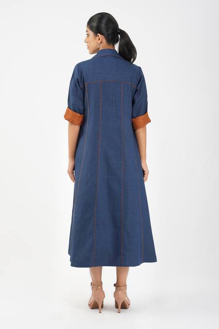 Shop_Diva By Sangeeta Ranka_Blue Irish Linen Solid Piping Lapel Collar Panelled Jacket _at_Aza_Fashions