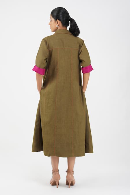 Shop_Diva By Sangeeta Ranka_Green Irish Linen Solid Piping Lapel Collar Panelled Jacket _at_Aza_Fashions