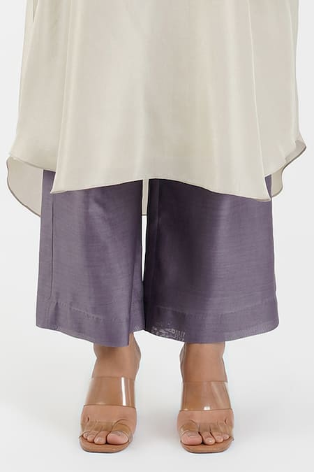 Buy Diva By Sangeeta Ranka Grey Silk, Linen Embroidery Mandarin Pintuck Bodice Asymmetric Kurta Trouser Set Online at Aza Fashions Buy_Diva By Sangeeta Ranka_Grey Silk, Linen Embroidery Mandarin Pintuck Bodice Asymmetric Kurta Trouser Set _Online_at_Aza_Fashions