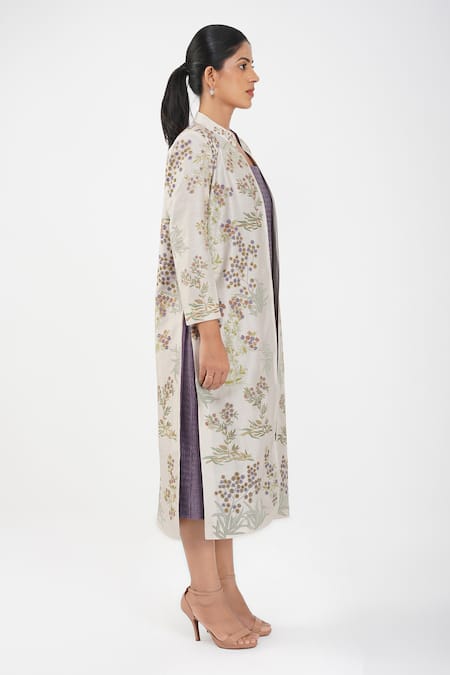 Buy_Diva By Sangeeta Ranka_Multi Color Chanderi, Silk Embroidery Mandarin Collar Botanic Jacket _Online_at_Aza_Fashions
