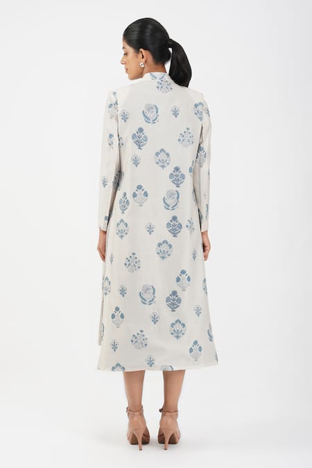 Diva By Sangeeta Ranka Floral Printed Jacket With Striped Dress 