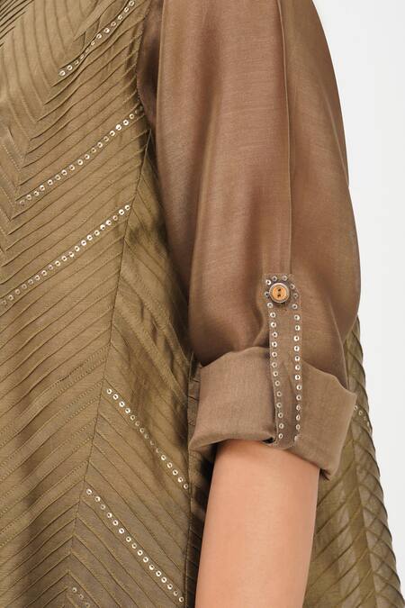 Shop_Diva By Sangeeta Ranka_Green Chanderi Sequins Mandarin Collar Pintuck Panelled Anarkali With Trouser _Online_at_Aza_Fashions