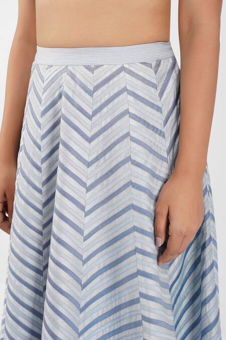 Shop_Diva By Sangeeta Ranka_Blue Silk, Chanderi, Linen Embroidery Collared, Floral Print Shirt Skirt Set _Online_at_Aza_Fashions