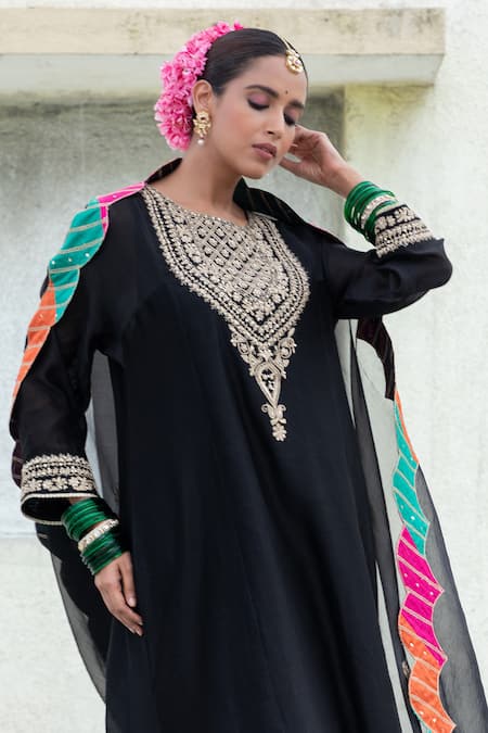 Pants And Pajamas Black Cotton, Silk Embroidery Floral Hem Pant Online at Aza Fashions Pants And Pajamas_Black Cotton, Silk Embroidery Floral Hem Pant _Online_at_Aza_Fashions