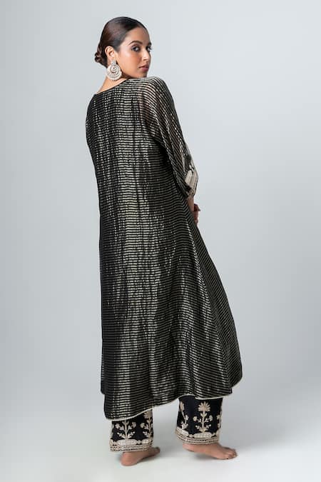 Shop Pants And Pajamas Black Cotton, Silk Gota Patti, Sequins Floral Border Embroidered Pant at Aza Fashions Shop_Pants And Pajamas_Black Cotton, Silk Gota Patti, Sequins Floral Border Embroidered Pant _at_Aza_Fashions