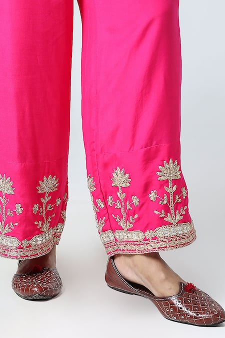 Buy Pants And Pajamas Fuchsia Cotton, Silk Embroidery, Sequins, Zari Border Pant Online at Aza Fashions Buy_Pants And Pajamas_Fuchsia Cotton, Silk Embroidery, Sequins, Zari Border Pant _Online_at_Aza_Fashions