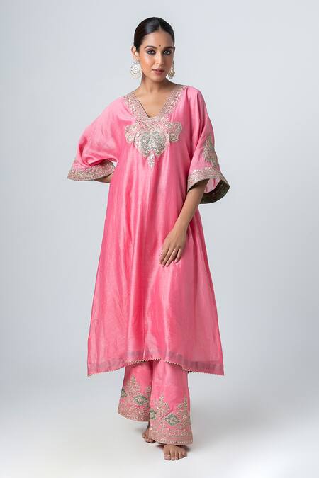 Pants And Pajamas Pink Cotton, Silk Sequins, Zari Border Embroidered Pant Online at Aza Fashions Pants And Pajamas_Pink Cotton, Silk Sequins, Zari Border Embroidered Pant _Online_at_Aza_Fashions