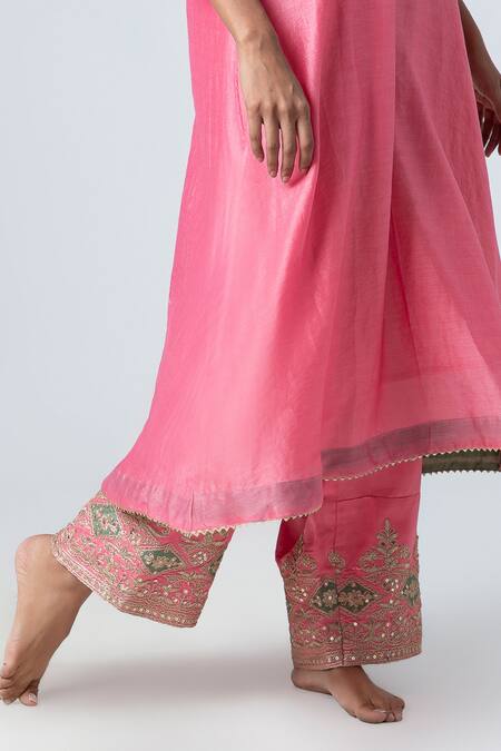Buy Pants And Pajamas Pink Cotton, Silk Sequins, Zari Border Embroidered Pant Online at Aza Fashions Buy_Pants And Pajamas_Pink Cotton, Silk Sequins, Zari Border Embroidered Pant _Online_at_Aza_Fashions