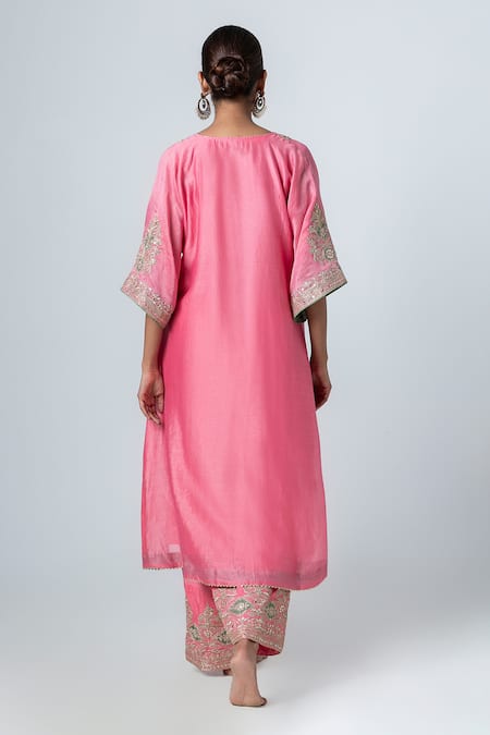 Shop Pants And Pajamas Pink Cotton, Silk Sequins, Zari Border Embroidered Pant at Aza Fashions Shop_Pants And Pajamas_Pink Cotton, Silk Sequins, Zari Border Embroidered Pant _at_Aza_Fashions