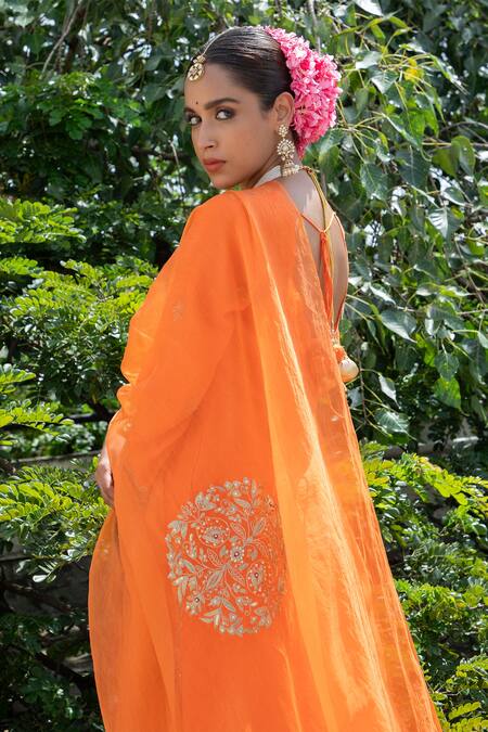 Buy Pants And Pajamas Orange Silk Organza Sequins, Zari Thread Placement Embroidered Dupatta Online at Aza Fashions Buy_Pants And Pajamas_Orange Silk Organza Sequins, Zari Thread Placement Embroidered Dupatta _Online_at_Aza_Fashions