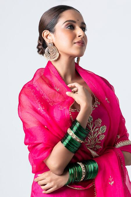 Shop Pants And Pajamas Pink Silk Organza Gota Patti Lace Border Embroidered Dupatta Online at Aza Fashions Shop_Pants And Pajamas_Pink Silk Organza Gota Patti Lace Border Embroidered Dupatta _Online_at_Aza_Fashions