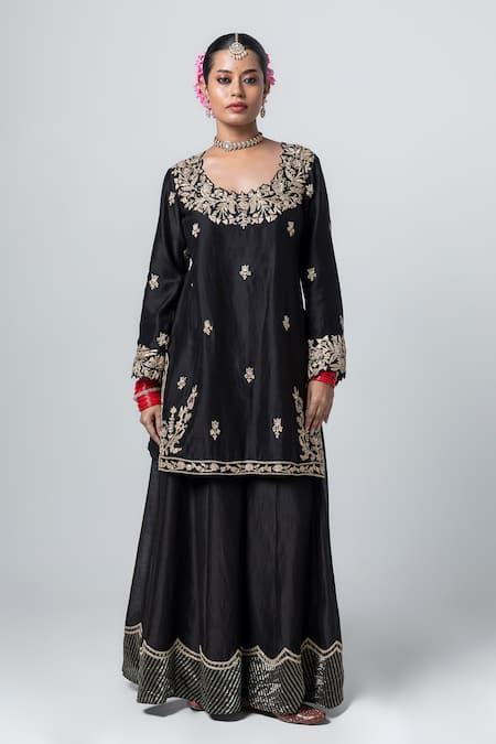 Buy Pants And Pajamas Black Silk, Chanderi, Voile Sequins, Zari Round Neck Yoke Embroidered Kurta Online at Aza Fashions Buy_Pants And Pajamas_Black Silk, Chanderi, Voile Sequins, Zari Round Neck Yoke Embroidered Kurta _Online_at_Aza_Fashions