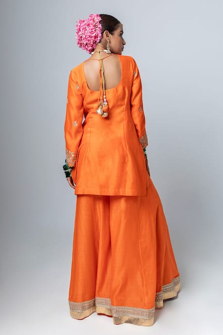 Pants And Pajamas Silk Chanderi Floral Cutwork Embroidered Kurta 