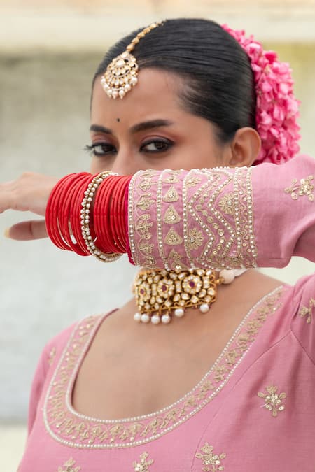 Shop Pants And Pajamas Pink Silk, Chanderi, Voile Sequins, Zari, Beads Floral Embroidered Anarkali Online at Aza Fashions Shop_Pants And Pajamas_Pink Silk, Chanderi, Voile Sequins, Zari, Beads Floral Embroidered Anarkali _Online_at_Aza_Fashions