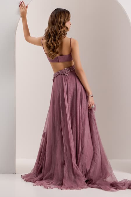 Silky Bindra Bella Placed Snowflake Embroidered Lehenga Set 