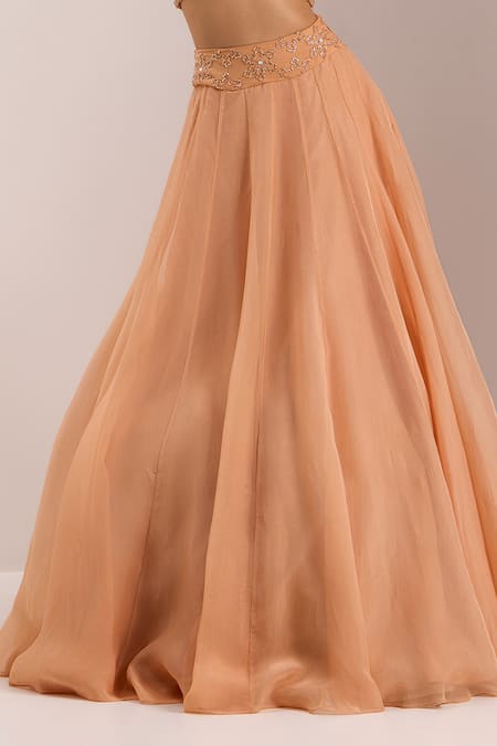 Silky Bindra_Rose Gold Eira Bead Embellished Waist Lehenga Set _Online_at_Aza_Fashions