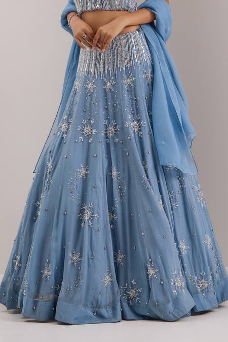 Buy Silky Bindra Blue Organza, Net Crystals, Sequins, Elsa Snowflake Embellished Lehenga Set Online at Aza Fashions Buy_Silky Bindra_Blue Organza, Net Crystals, Sequins, Elsa Snowflake Embellished Lehenga Set _Online_at_Aza_Fashions