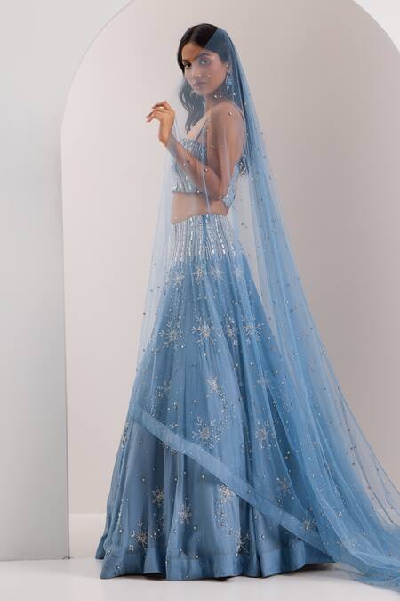 Silky Bindra Blue Organza, Net Crystals, Sequins, Elsa Snowflake Embellished Lehenga Set at Aza Fashions Silky Bindra_Blue Organza, Net Crystals, Sequins, Elsa Snowflake Embellished Lehenga Set _at_Aza_Fashions
