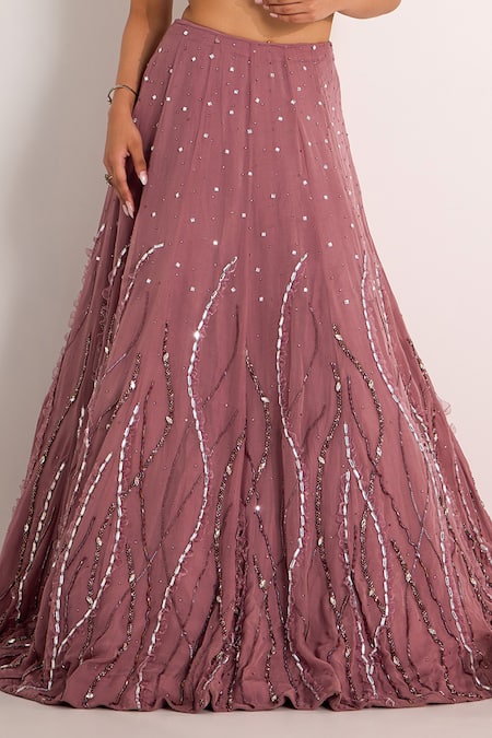 Silky Bindra Purple Organza, Satin Crystals, Beads Asymmetric Wave Embellished Lehenga Set at Aza Fashions Silky Bindra_Purple Organza, Satin Crystals, Beads Asymmetric Wave Embellished Lehenga Set _at_Aza_Fashions