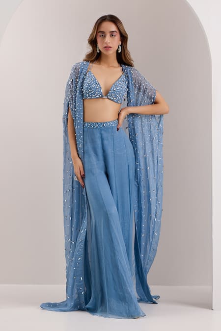 Silky Bindra Ivelle Crystal Embellished Cape Palazzo Set 