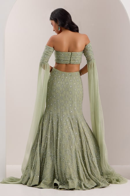 Silky Bindra Lenore Snowflake Crystal Embellished Mermaid Lehenga Set 