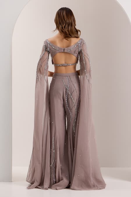 Silky Bindra Neve Crystal Embellished Blouse With Flared Pant 