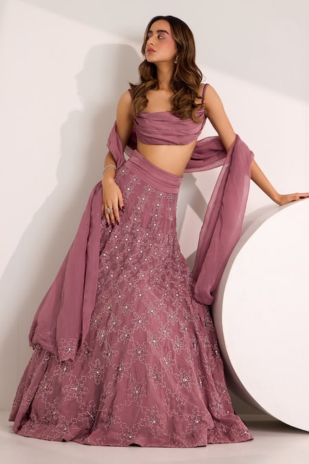 Buy Silky Bindra Purple Satin, Georgette, Organza Riona Snowflake Embellished Lehenga Set Online at Aza Fashions Buy_Silky Bindra_Purple Satin, Georgette, Organza Riona Snowflake Embellished Lehenga Set _Online_at_Aza_Fashions