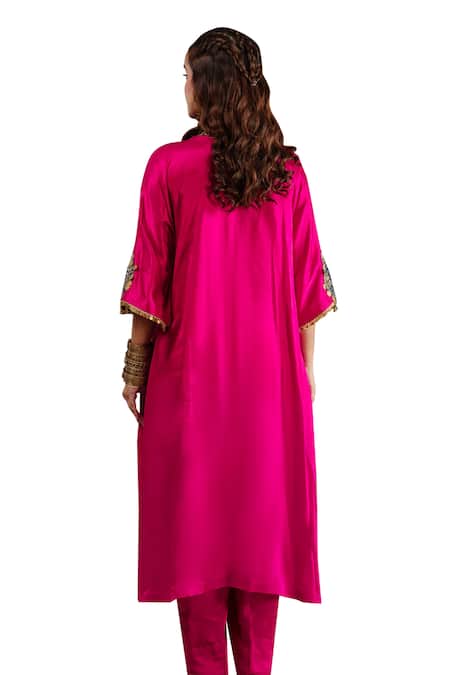 Buy_Ekavira_Pink Silk Embroidery Square Neck Layla Coin Embellished Choga With Salwar _Online_at_Aza_Fashions