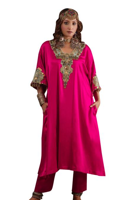 Buy_Ekavira_Pink Silk Embroidery, Tassels, Layla Charm Embellished Choga With Salwar _Online_at_Aza_Fashions