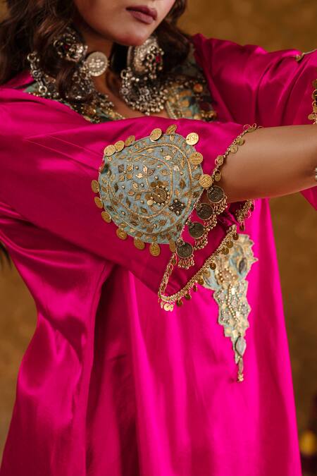 Buy_Ekavira_Pink Silk Embroidery, Tassels, Layla Charm Embellished Choga With Salwar 