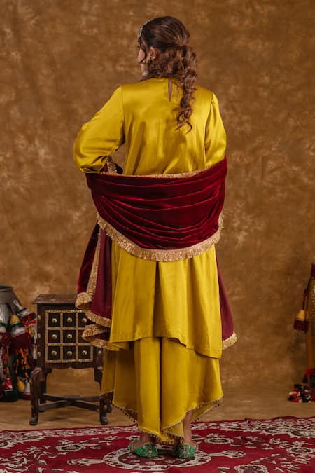 Ekavira Shaira Silk Embellished Patchwork Kurta Wrap Palazzo Set 