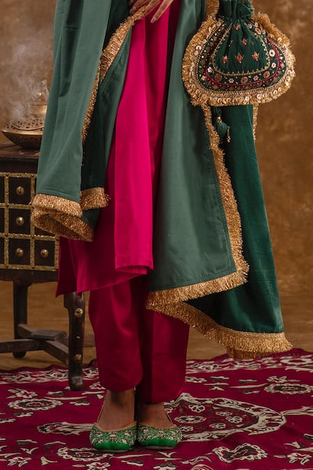 Buy Ekavira Pink Silk, Velvet Embroidery Layla Chouga Kurta And Salwar Set Online at Aza Fashions Buy_Ekavira_Pink Silk, Velvet Embroidery Layla Chouga Kurta And Salwar Set _Online_at_Aza_Fashions