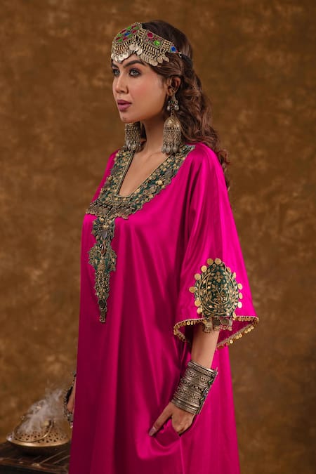 Shop Ekavira Pink Silk, Velvet Embroidery Layla Chouga Kurta And Salwar Set Online at Aza Fashions Shop_Ekavira_Pink Silk, Velvet Embroidery Layla Chouga Kurta And Salwar Set _Online_at_Aza_Fashions