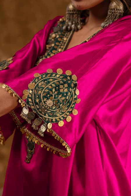 Ekavira Pink Silk, Velvet Embroidery Layla Chouga Kurta And Salwar Set at Aza Fashions Ekavira_Pink Silk, Velvet Embroidery Layla Chouga Kurta And Salwar Set _at_Aza_Fashions