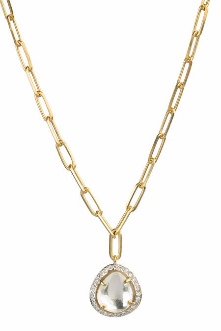 Shop Vasundhara Gold Plated Bahar Cz Studded Drop Chain Necklace at Aza Fashions Shop_Vasundhara_Gold Plated Bahar Cz Studded Drop Chain Necklace_at_Aza_Fashions