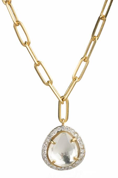 Vasundhara Gold Plated Bahar Cz Studded Drop Chain Necklace Online at Aza Fashions Vasundhara_Gold Plated Bahar Cz Studded Drop Chain Necklace_Online_at_Aza_Fashions
