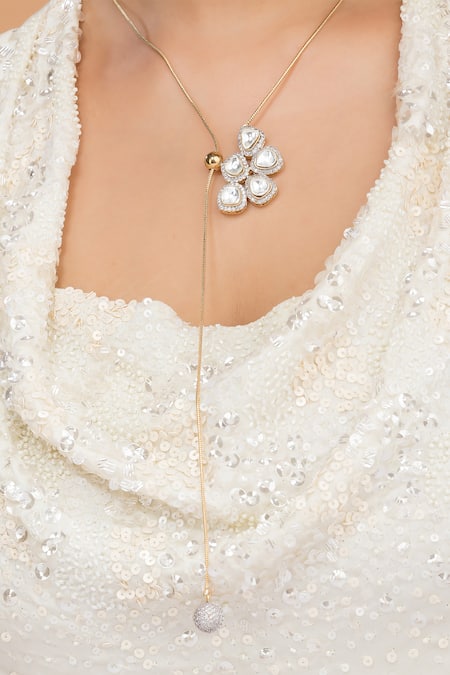 Vasundhara Amara CZ Studded Floral Chain Necklace 