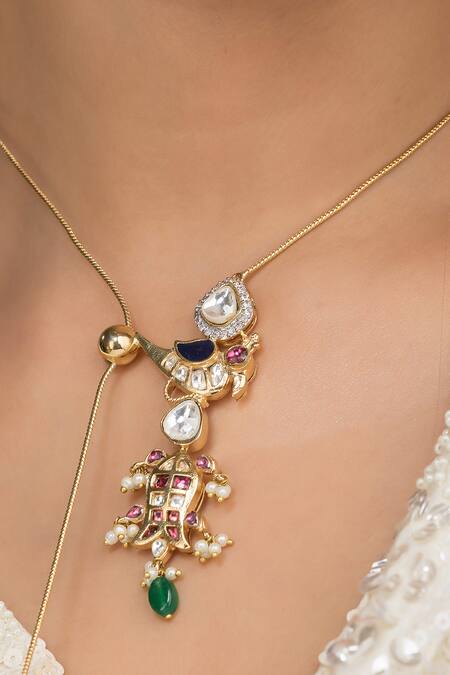 Vasundhara_Gold Plated Gulnar Parrot Fish Chain Necklace_Online_at_Aza_Fashions