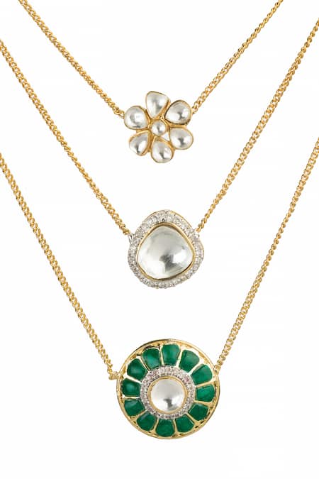 Vasundhara_Gold Plated Husna Floral Layered Chain Necklace _Online_at_Aza_Fashions
