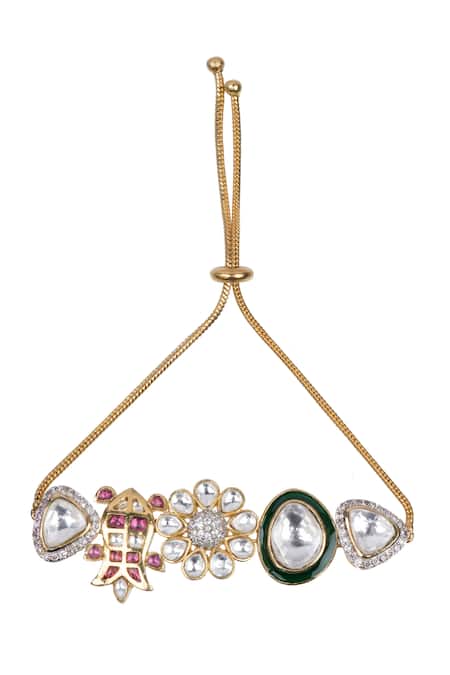 Shop Vasundhara Gold Plated Stones Qamar Embellished Bracelet at Aza Fashions Shop_Vasundhara_Gold Plated Stones Qamar Embellished Bracelet _at_Aza_Fashions